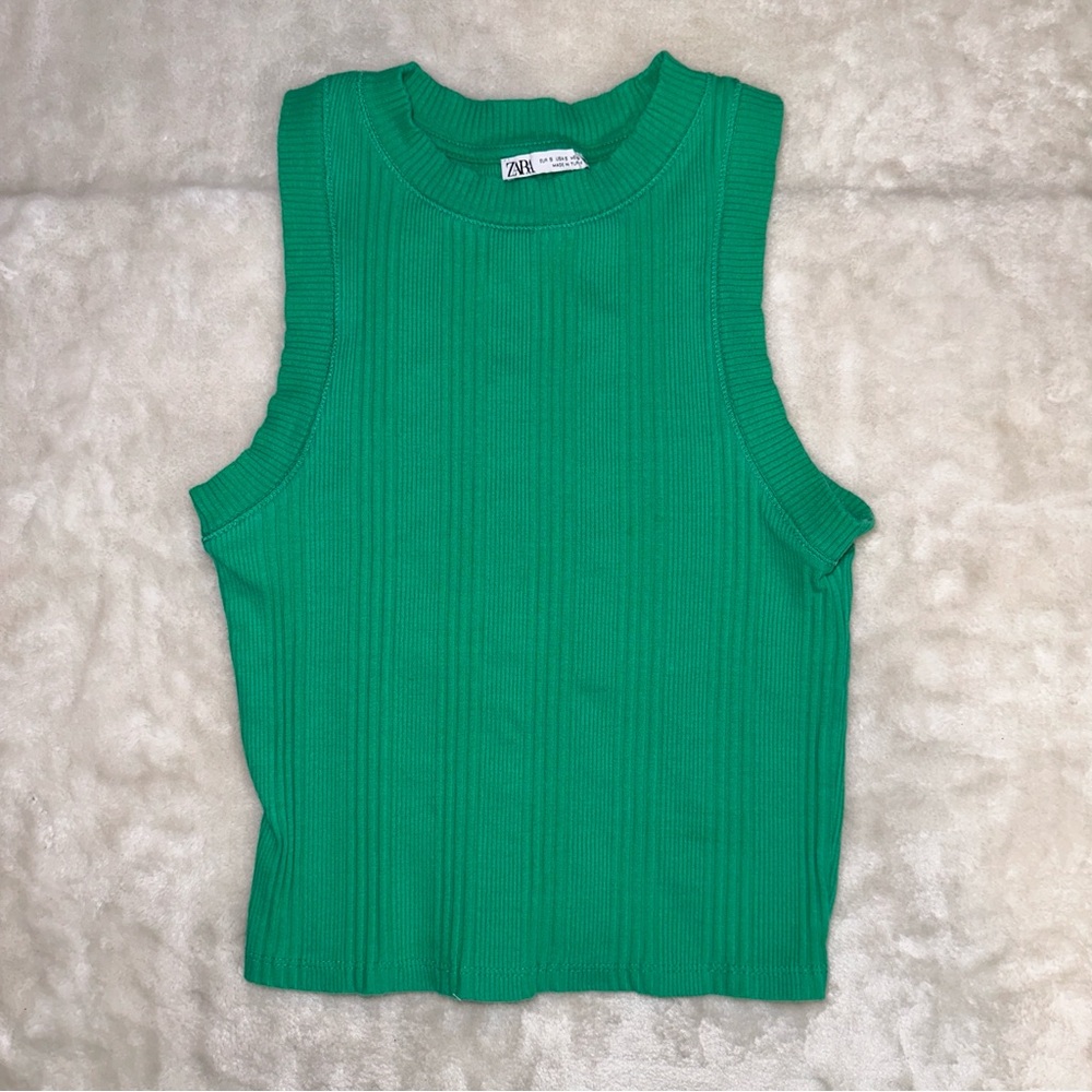 Zara Ribbed Green Tank Top Size Small - Picture 2 of 4